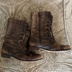All Saints Dark Brown Leather Lace-Up Boots size 8